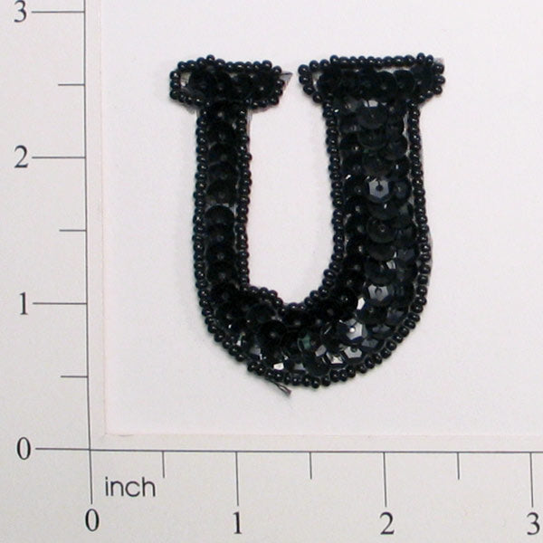 Letter U Sequin Applique/Patch Black Sequin & Beaded Appliques