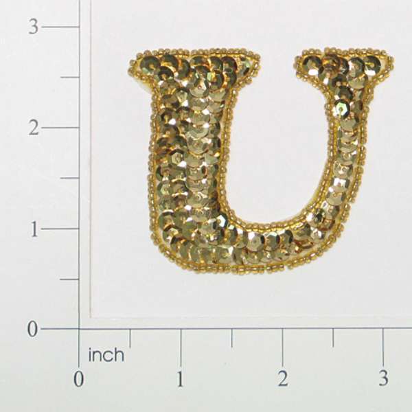 Letter U Sequin Applique/Patch Gold Sequin & Beaded Appliques