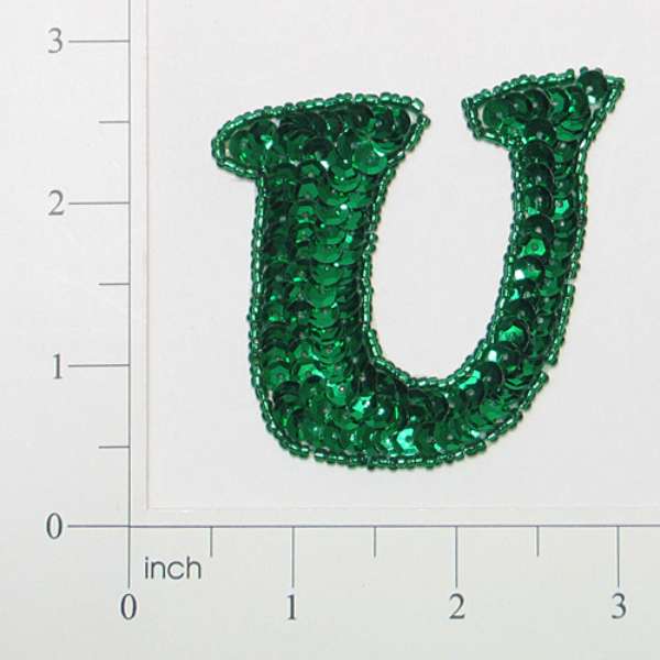 Letter U Sequin Applique/Patch Green Sequin & Beaded Appliques