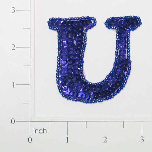Letter U Sequin Applique/Patch Purple Sequin & Beaded Appliques