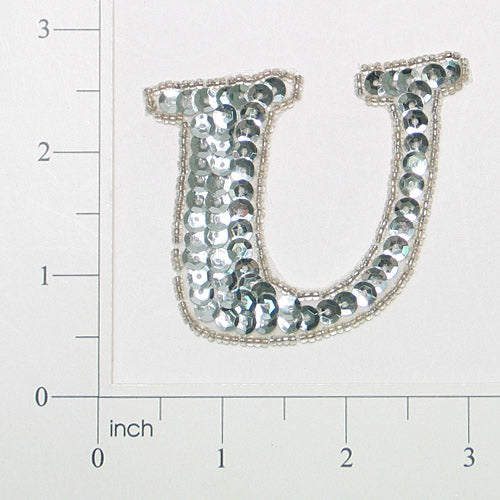 Letter U Sequin Applique/Patch Silver Sequin & Beaded Appliques