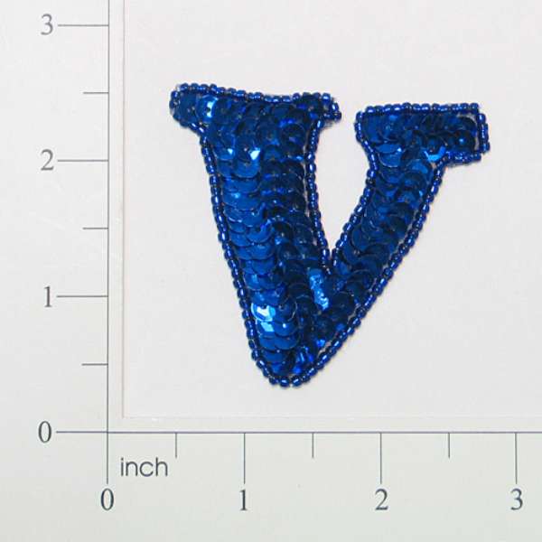 Letter V Sequin Applique/Patch Blue Sequin & Beaded Appliques