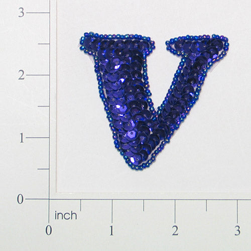 Letter V Sequin Applique/Patch Purple Sequin & Beaded Appliques
