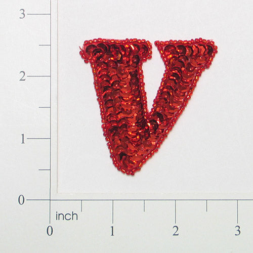 Letter V Sequin Applique/Patch Red Sequin & Beaded Appliques