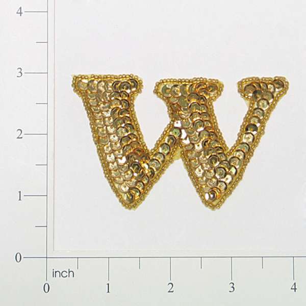 Letter W Sequin Applique/Patch Gold Sequin & Beaded Appliques