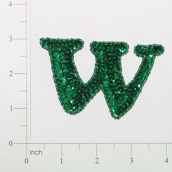 Letter W Sequin Applique/Patch Green Sequin & Beaded Appliques