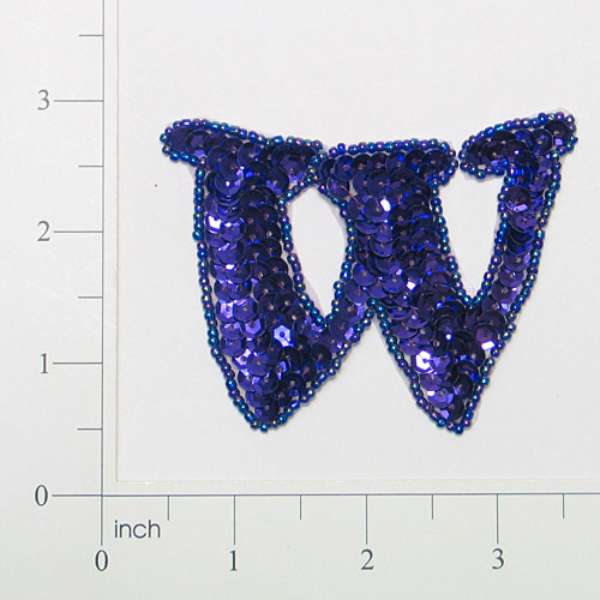 Letter W Sequin Applique/Patch Purple Sequin & Beaded Appliques