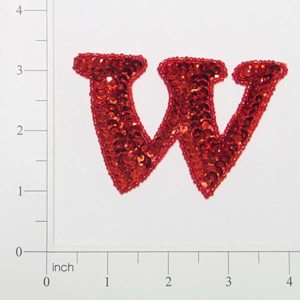 Letter W Sequin Applique/Patch Red Sequin & Beaded Appliques
