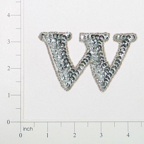 Letter W Sequin Applique/Patch Silver Sequin & Beaded Appliques