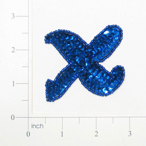 Letter X Sequin Applique/Patch Blue Sequin & Beaded Appliques