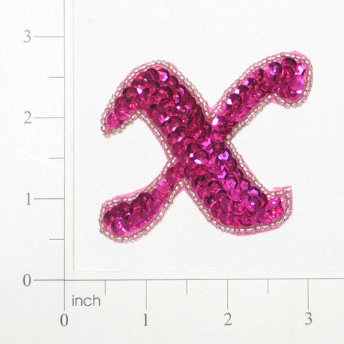 Letter X Sequin Applique/Patch Fuchsia Sequin & Beaded Appliques