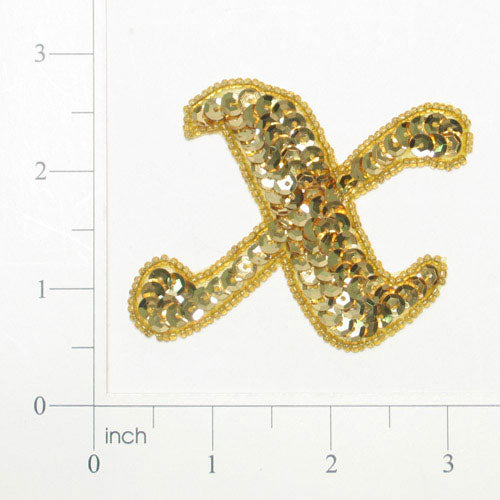 Letter X Sequin Applique/Patch Gold Sequin & Beaded Appliques