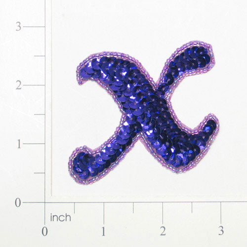 Letter X Sequin Applique/Patch Purple Sequin & Beaded Appliques
