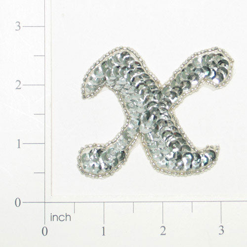 Letter X Sequin Applique/Patch Silver Sequin & Beaded Appliques