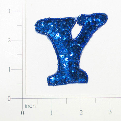 Letter Y Sequin Applique/Patch Blue Sequin & Beaded Appliques