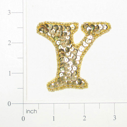 Letter Y Sequin Applique/Patch Gold Sequin & Beaded Appliques