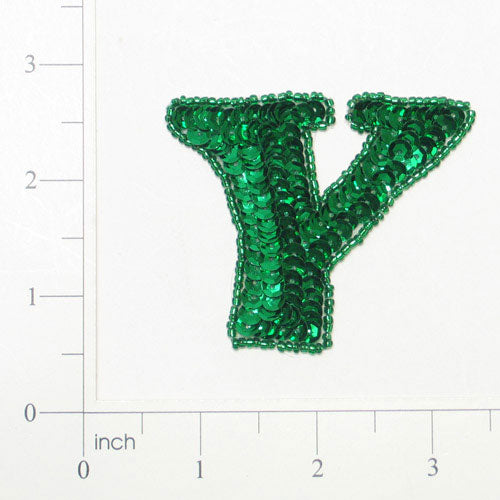 Letter Y Sequin Applique/Patch Green Sequin & Beaded Appliques