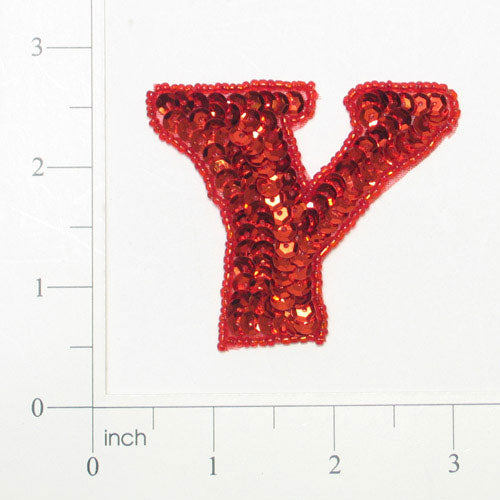 Letter Y Sequin Applique/Patch Red Sequin & Beaded Appliques