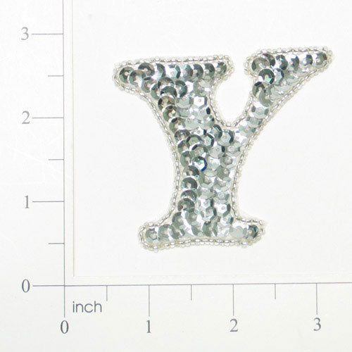 Letter Y Sequin Applique/Patch Silver Sequin & Beaded Appliques