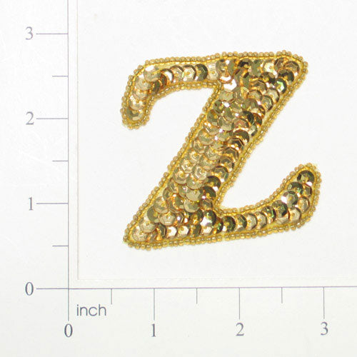 Letter Z Sequin Applique/Patch Gold Sequin & Beaded Appliques