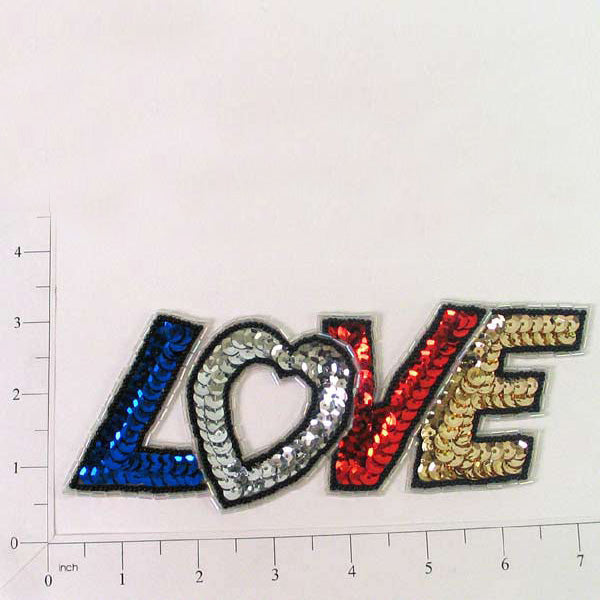 6" x 2 3/4" Love Sequin Applique/Patch - Multi Colors Sequin & Beaded Appliques