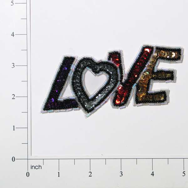 4" x 1 3/4" Love Sequin Applique/Patch - SM1217S-A - Multi Colors Sequin & Beaded Appliques