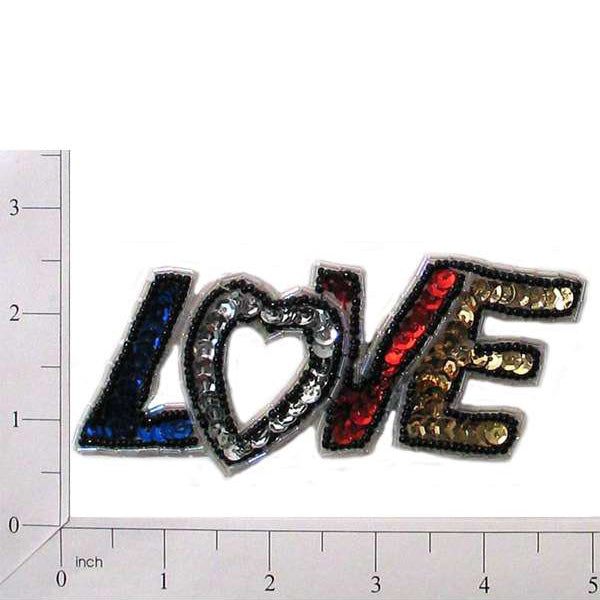 4" x 1 3/4" Love Sequin Applique/Patch - Multi Colors Sequin & Beaded Appliques