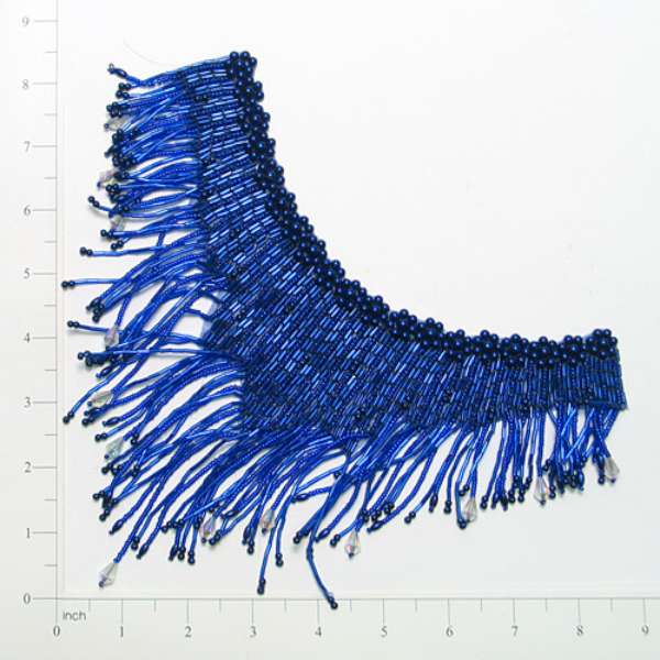 Collar With Fringe Applique/Patch 8" x 7" Royal Blue Sequin & Beaded Appliques
