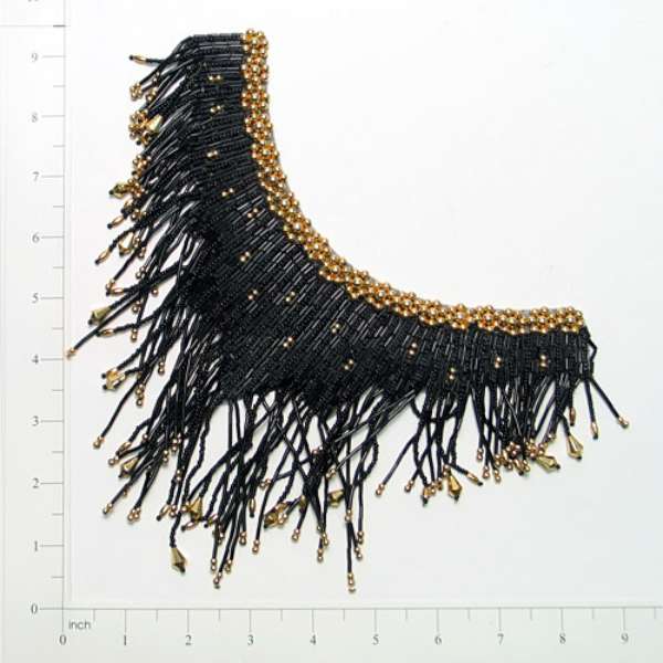 Collar With Fringe Applique/Patch 8" x 7" Black Gold Sequin & Beaded Appliques