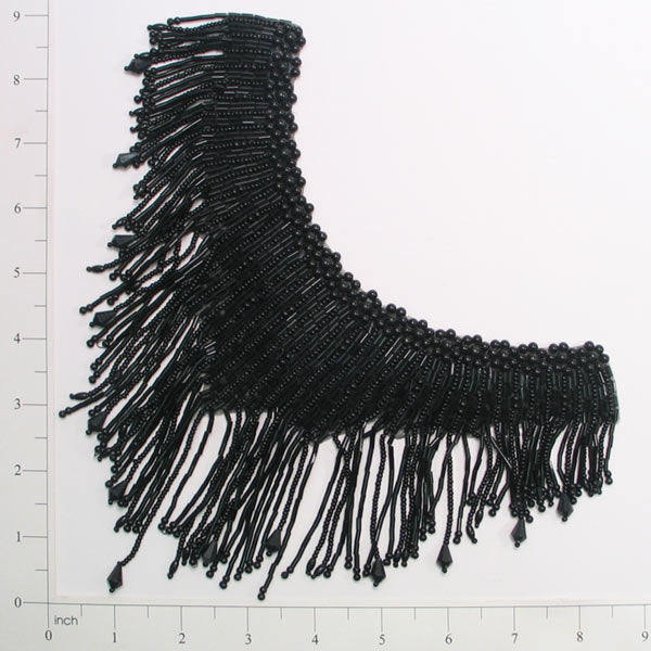 Collar With Fringe Applique/Patch 8" x 7" Black Sequin & Beaded Appliques