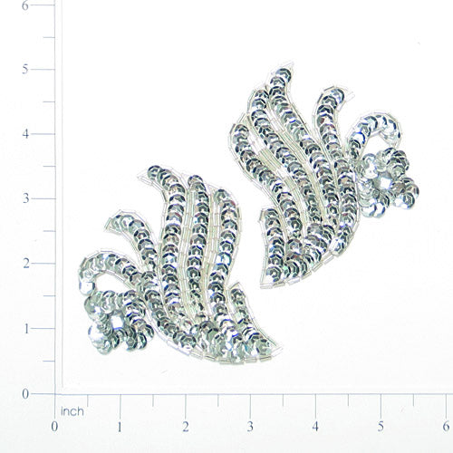Willow Sequin Applique Pack of 2 - Silver Sequin & Beaded Appliques