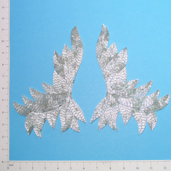 Palm Sequin Applique/Patch 2 Pack 9 1/4" x 8" Silver Sequin & Beaded Appliques
