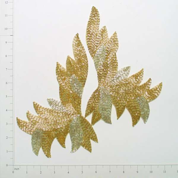 Palm Sequin Applique/Patch 2 Pack 9 1/4" x 8" Gold Sequin & Beaded Appliques
