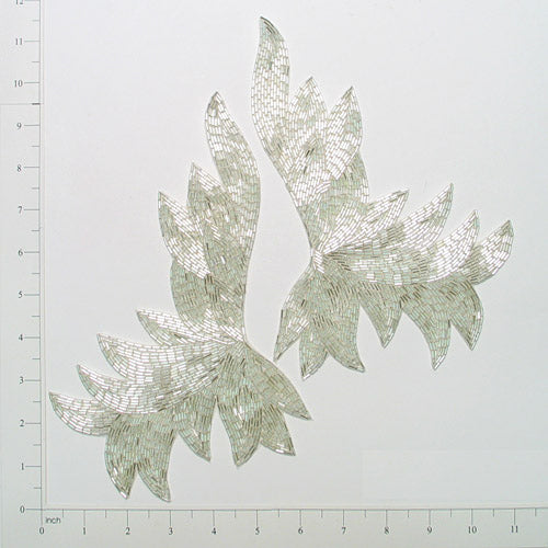 Palm Sequin Applique/Patch 2 Pack 9 1/4" x 8" Crystal Aurora Borealis Sequin & Beaded Appliques