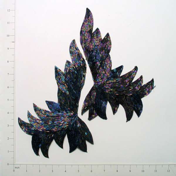 Palm Sequin Applique/Patch 2 Pack 9 1/4" x 8" Black Aurora Borealis Sequin & Beaded Appliques