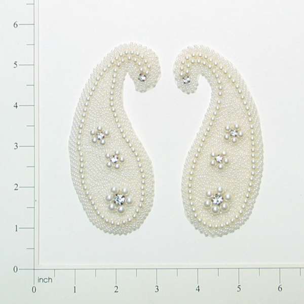 Paisley Beaded Applique Pack of 2 - Chalk White Sequin & Beaded Appliques
