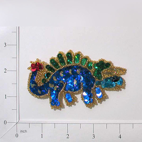 4" x 2 1/4" Steve Triceratop Dinosaur Sequin Applique/Patch - Multi Colors Sequin & Beaded Appliques