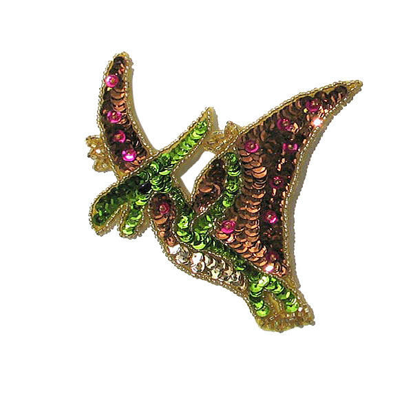 4 1/4" x 4 1/4" Terry Pterodactyl Dinosaur Sequin Applique/Patch - Multi Colors Sequin & Beaded Appliques