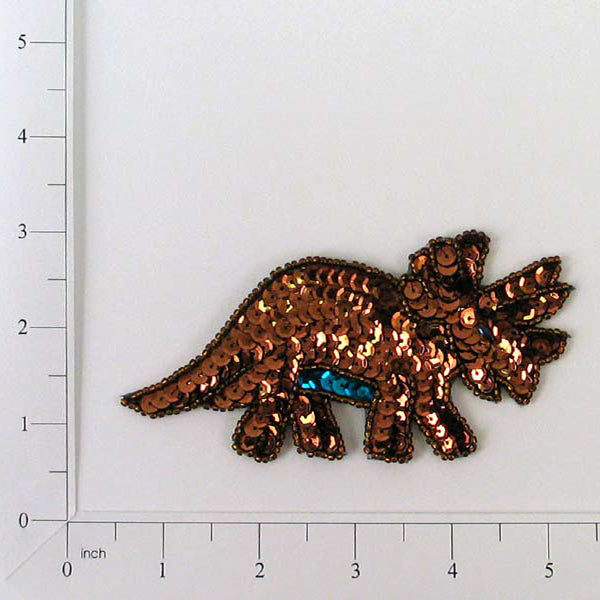 5" x 2 1/4" Sara Triceratop Dinosaur Sequin Applique/Patch - Multi Colors Sequin & Beaded Appliques