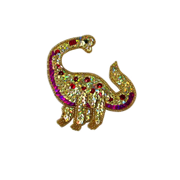 3 1/2" x 3 1/2" Brontosaurus Dinosaur Sequin Applique/Patch - Multi Colors Sequin & Beaded Appliques