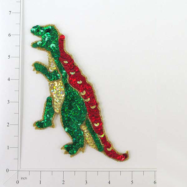 7 1/4" x 3" T-Rex Dinosaur Sequin Applique/Patch - Multi Colors Sequin & Beaded Appliques