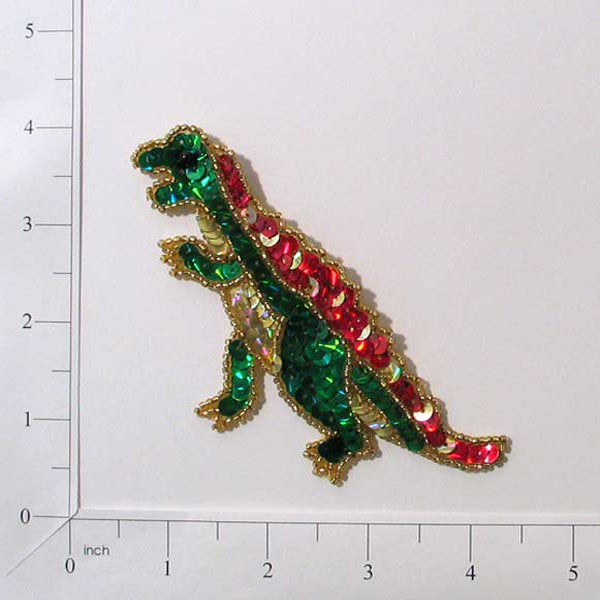 4 3/4" x 2" T-Rex Dinosaur Sequin Applique/Patch - Multi Colors Sequin & Beaded Appliques