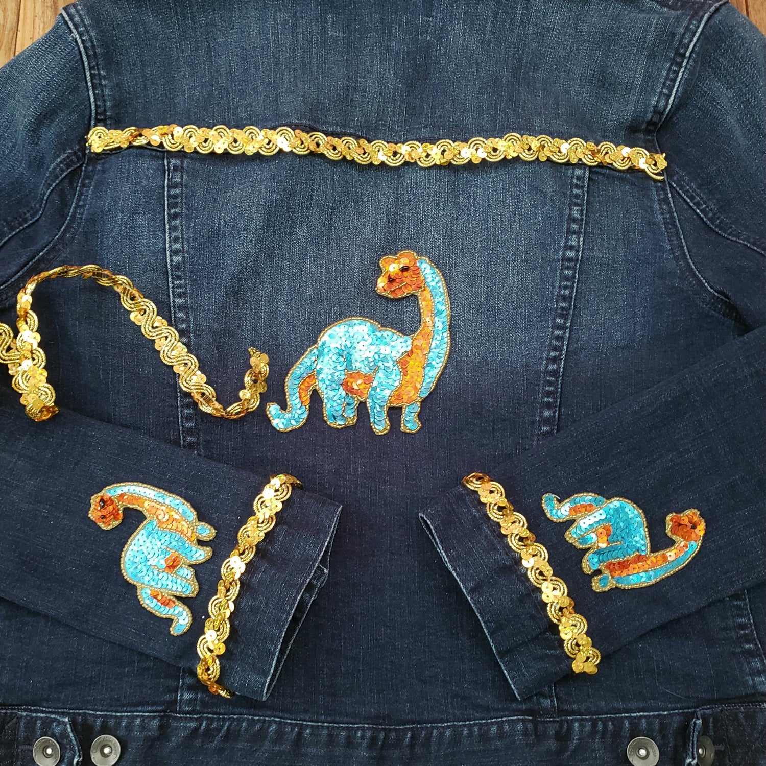 5 1/2" x 3 1/2" Pegosaurus Dinosaur Sequin Applique/Patch - Multi Colors Sequin & Beaded Appliques