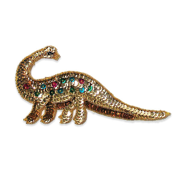 Barry Brachiosaurus Dinosaur Sequin Applique/Patch - Gold Multi Sequin & Beaded Appliques