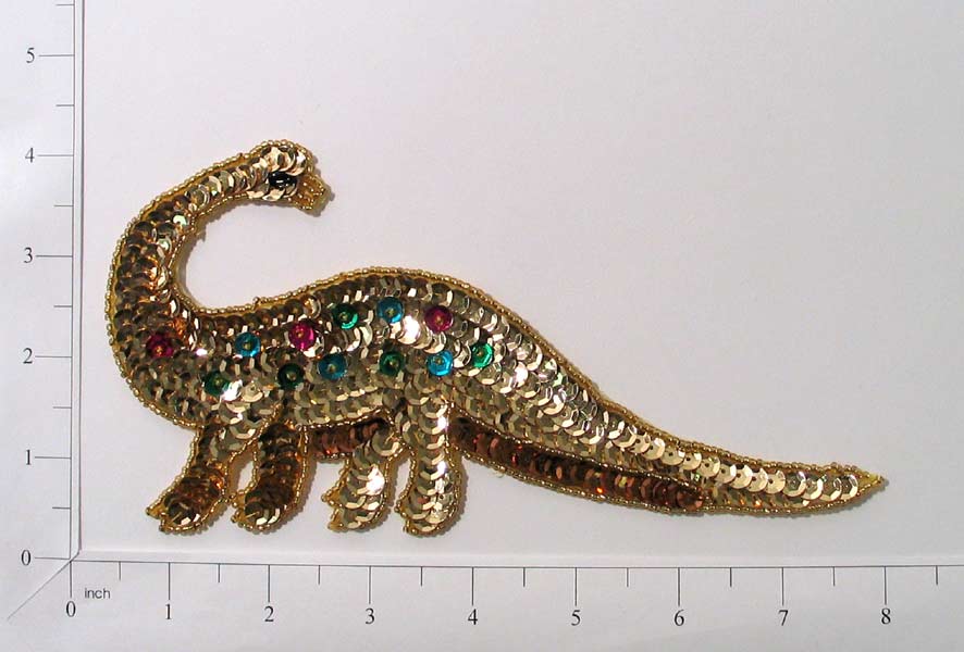 Barry Brachiosaurus Dinosaur Sequin Applique/Patch - Gold Multi Sequin & Beaded Appliques