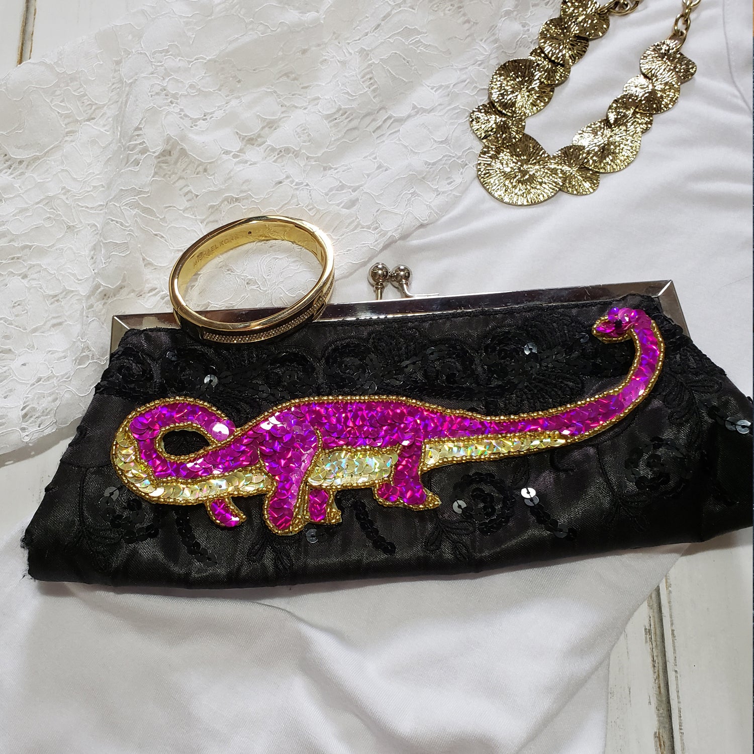 4 3/4" x 4" Billy Brontosaurus Dinosaur Sequin Applique/Patch - Multi Colors Sequin & Beaded Appliques