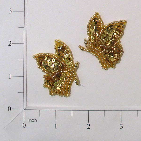 Mini Butterfly Sequin Applique/Patch Pack of 2 Gold Sequin & Beaded Appliques