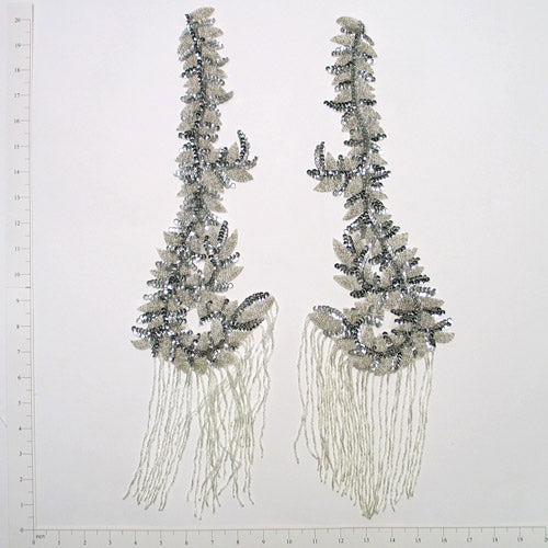 Vine Petal Sequin Applique/Patch Pack of 2 Silver Sequin & Beaded Appliques