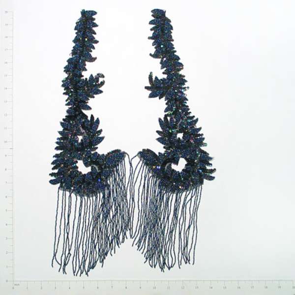 Vine Petal Sequin Applique/Patch Pack of 2 Black Aurora Borealis Sequin & Beaded Appliques