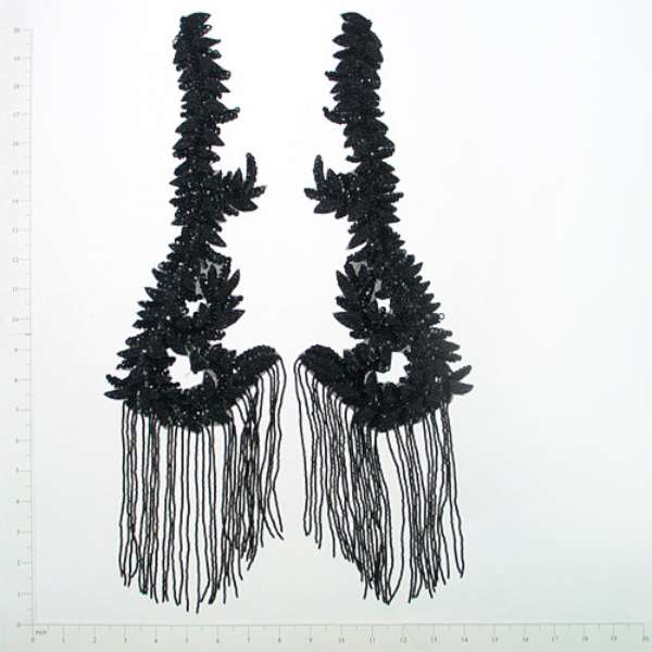 Vine Petal Sequin Applique/Patch Pack of 2 Black Sequin & Beaded Appliques